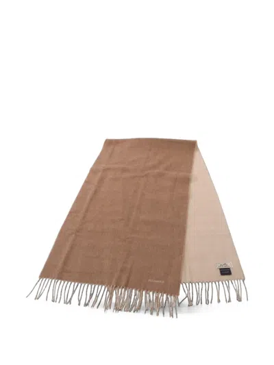 Pre-owned Hermes 2020s Lectoverso Fringed Scarf In Brown