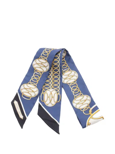 Pre-owned Hermes 2020s Lift Profile Ribbon Scarf In Blue