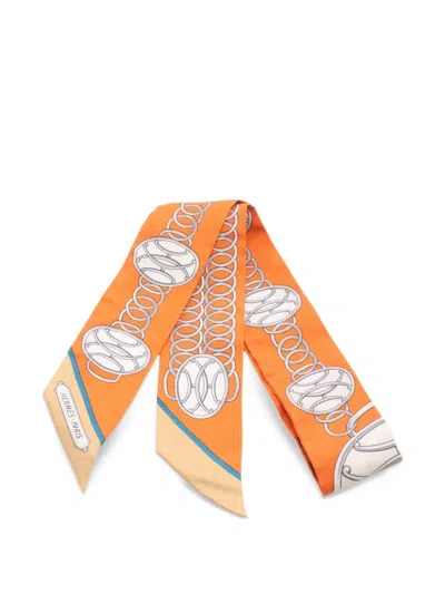 Pre-owned Hermes 2020s Lift Profile Ribbon Scarf In Orange