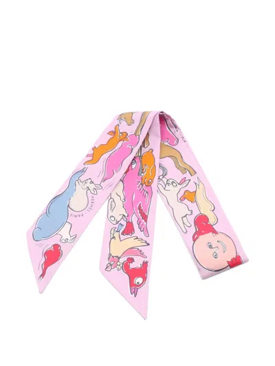 Pre-owned Hermes 2020s Mille Et Un Lapins Ribbon Scarf In Pink