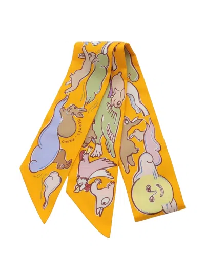 Pre-owned Hermes 2020s Mille Et Un Lapins Scarf In Yellow