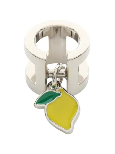 Pre-owned Hermes 2020s Mini H Citron Ring In Silver