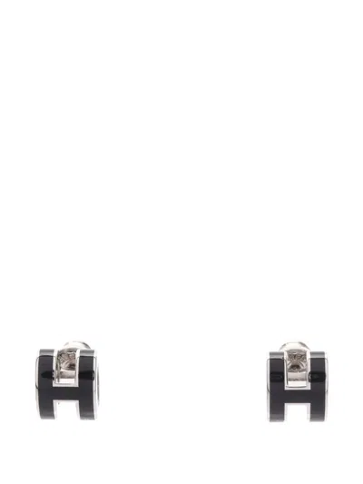 Pre-owned Hermes 2020s Mini Pop H Earrings In Silver