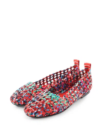 Pre-owned Hermes 2020s Minork Woven Ballet Flats In Red