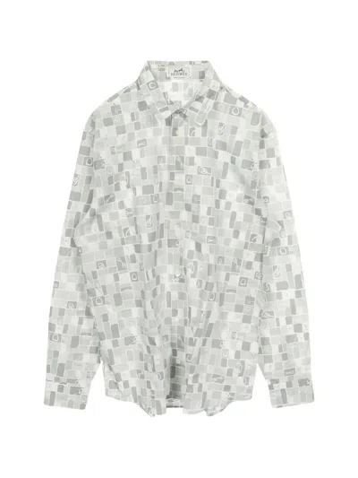 Pre-owned Hermes 2020s Mosaic Equestre Long-sleeve Shirt In White