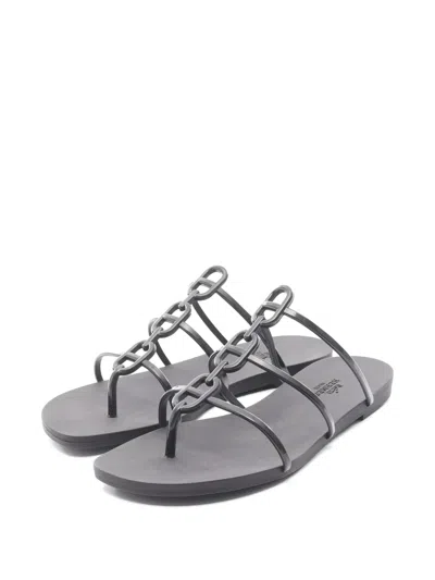 Pre-owned Hermes 2020s Mykonos Sandals Rubber Sandals In Black
