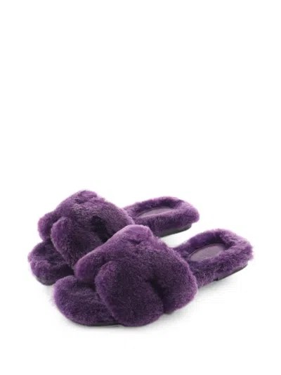 Pre-owned Hermes 2020s Oran Sheepskin Slide Sandals In Purple