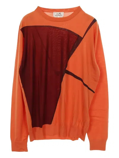Pre-owned Hermes 2020s Panelled Crew-neck Sweater In Orange