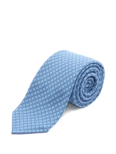 Pre-owned Hermes 2020s Patterned Wool Tie In Blue