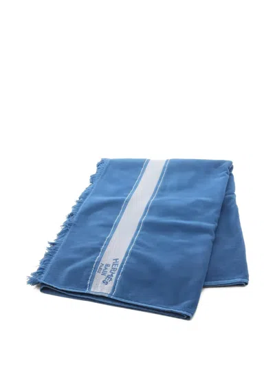 Pre-owned Hermes 2020s Pm Yachting Cotton Beach Towel In Blue