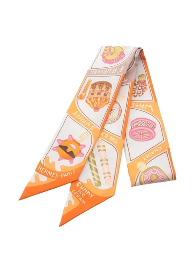 Pre-owned Hermes 2020s Printed Scarf In White