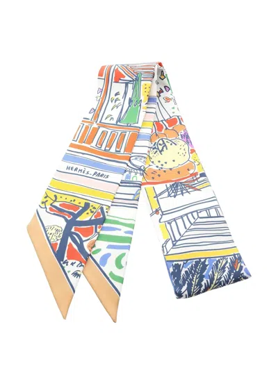 Pre-owned Hermes 2020s Rayures D'ete Silk Scarf In White