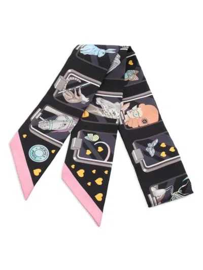 Pre-owned Hermes 2020s Story Ribbon Silk Scarf In Black