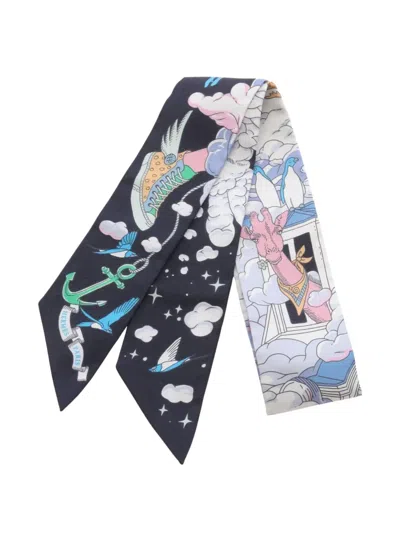 Pre-owned Hermes 2020s Sur Mon Nuage Twilly Scarf In Black