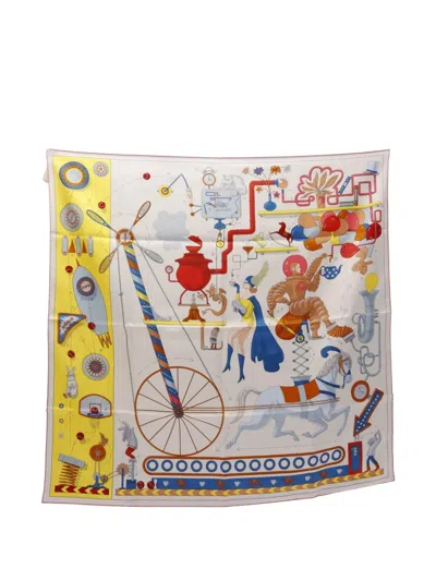 Pre-owned Hermes 2020s Tea For Two Silk Scarf In White
