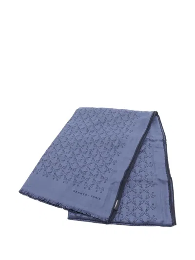 Pre-owned Hermes 2020s Tisse Indian Horse-print Scarf In Blue