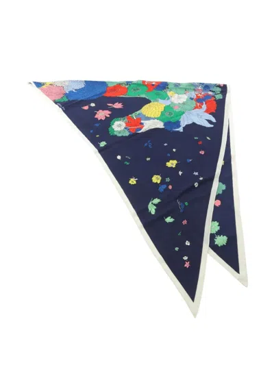 Pre-owned Hermes 2020s Triangle Geant Robe Legere Scarf In Blue
