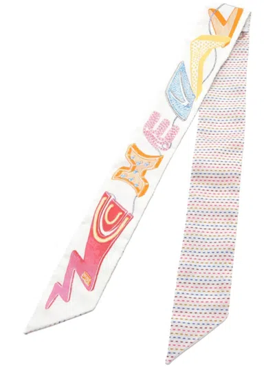 Pre-owned Hermes 2020s Twilly Chevaloscope Neon Scarf In White