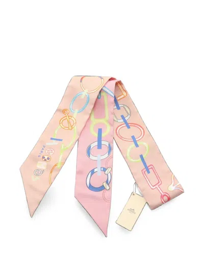 Pre-owned Hermes 2020s Twilly Do Re Boucles Ribbon Scarf In Pink