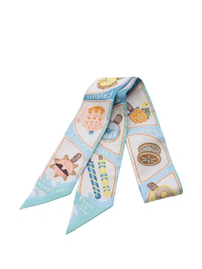 Pre-owned Hermes 2020s Twilly Ice Cream-print Scarf In Blue