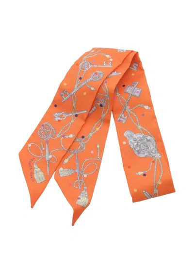 Pre-owned Hermes 2020s Twilly Les Cles A Pois In Orange