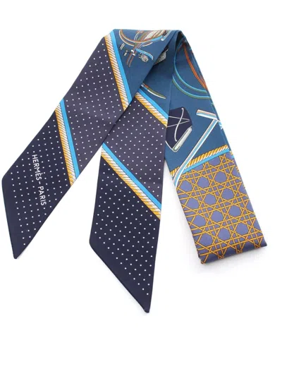 Pre-owned Hermes 2020s Twilly Les Voitures A Transformation Scarf In Blue