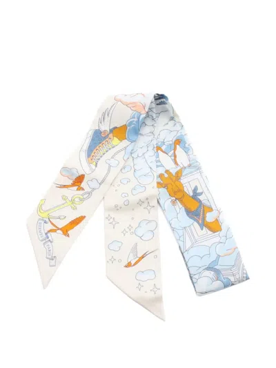 Pre-owned Hermes 2020s Twilly Ribbon Scarf In White