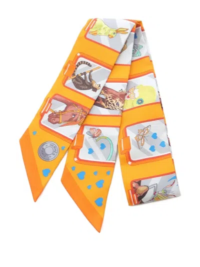 Pre-owned Hermes 2020s Twilly Story Scarf In Orange