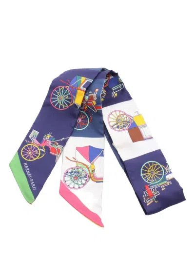 Pre-owned Hermes 2020s Twilly Voitures Exquises Scarf In Blue