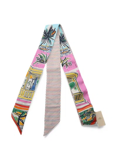 Pre-owned Hermes 2020s Twins Rayures D'ete Ribbon Scarf In White