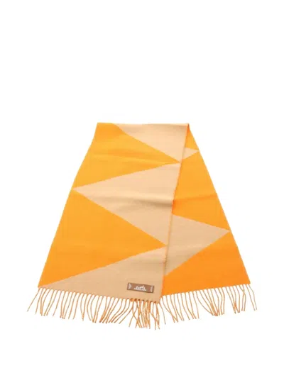 Pre-owned Hermes 2020s Zigzag-pattern Cashmere Scarf In Orange