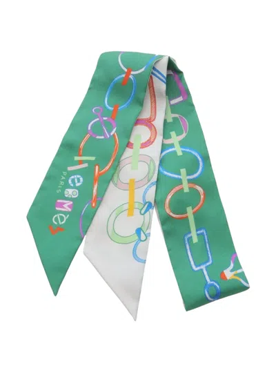 Pre-owned Hermes 2020sdo Re Boucles Silk Scarf In Green