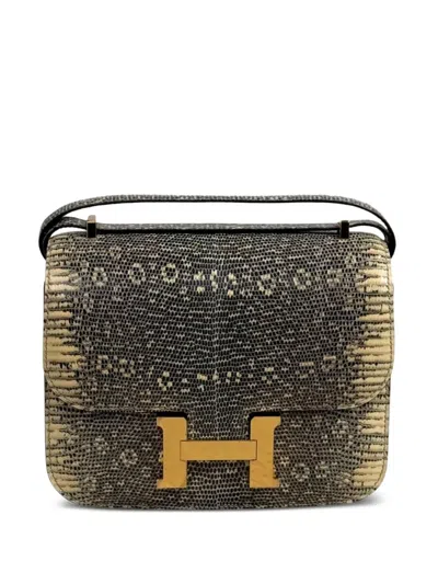 Pre-owned Hermes 2021 18 Constance Lizard Shoulder Bag In Black