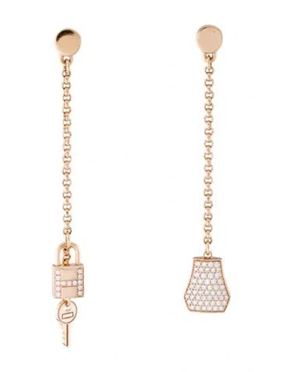 Pre-owned Hermes 2021 18k Diamond Kelly Clochette Earrings In Multi
