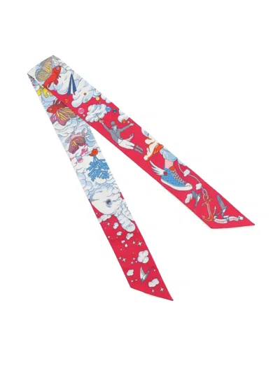 Pre-owned Hermes 2021-2022 Sur Mon Nuage Silk Twilly Scarf Scarves In Pink