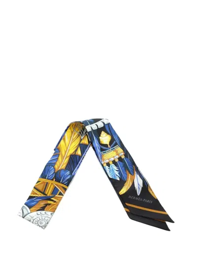 Pre-owned Hermes 2021-2025 Danse Pacifique Silk Twilly Scarf Scarves In Blue