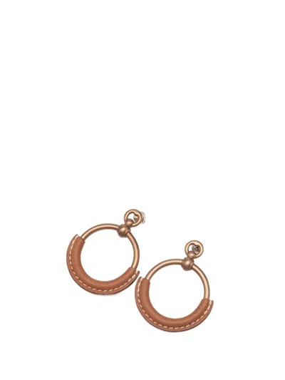 Pre-owned Hermes 2021-2025 Gold Plated Barenia Loop Earrings Costume Earrings In Brown