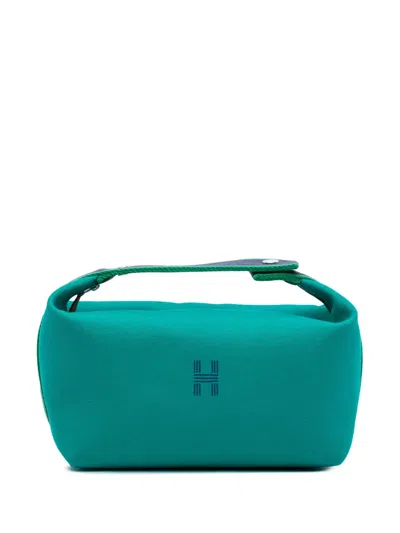 Pre-owned Hermes 2021-2025 Large Canvas Bride A Brac Case Vanity Bag In Blue