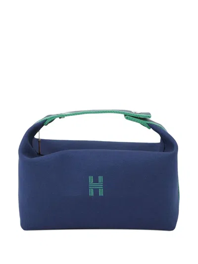 Pre-owned Hermes 2021-2025 Large Canvas Bride A Brac Case Vanity Bag In Blue