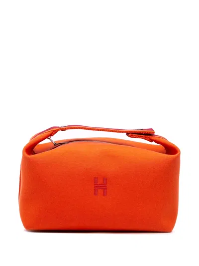 Pre-owned Hermes 2021-2025 Large Canvas Bride A Brac Case Vanity Bag In Orange