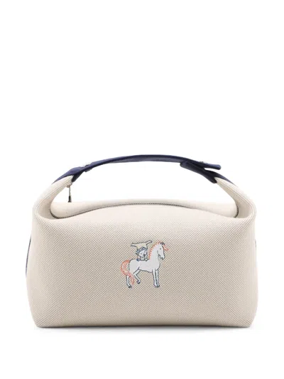 Pre-owned Hermes 2021-2025 Large Toile Bride A Brac Cabriole Case Vanity Bag In Blue