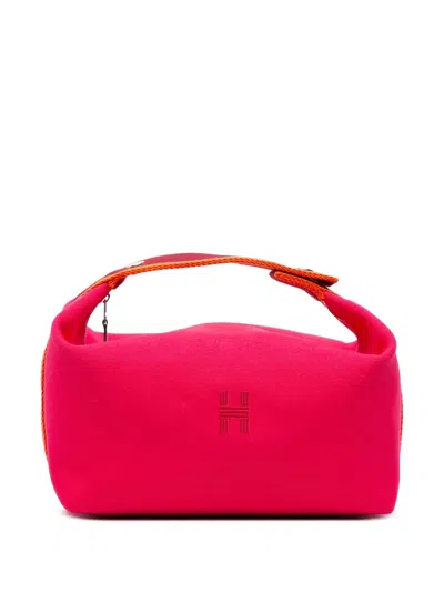 Pre-owned Hermes 2021-2025 Large Toile Bride A Brac Case Vanity Bag In Pink