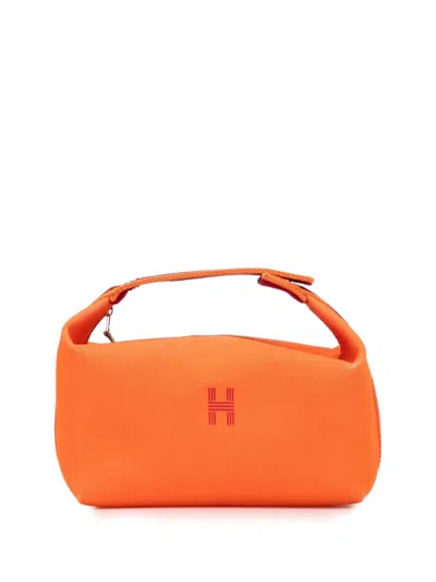 Pre-owned Hermes 2021-2025 Large Toile Bride A Brac Vanity Bag In Orange