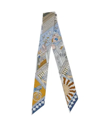 Pre-owned Hermes 2021-2025 Objets De Curiosite Silk Twilly Scarf Scarves In Blue