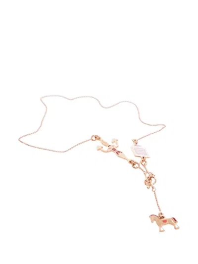 Pre-owned Hermes 2021-2025 Rose Gold Plated Enamel Cheval Necklace Costume Necklace In Pink
