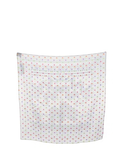 Pre-owned Hermes 2021-2025 Sangles En Zig Zag Pois Rainbow Silk Acetate Scarf Scarves In Blue