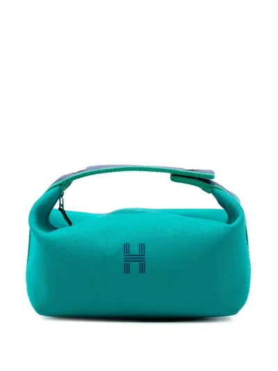 Pre-owned Hermes 2021-2025 Small Canvas Bride A Brac Case Vanity Bag In Blue