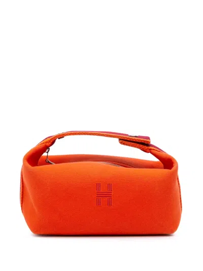 Pre-owned Hermes 2021-2025 Small Canvas Bride A Brac Case Vanity Bag In Orange
