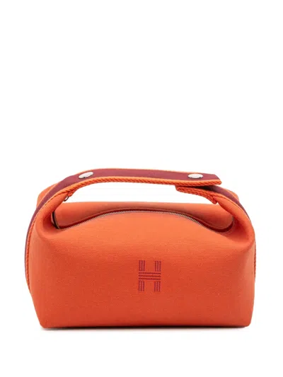 Pre-owned Hermes 2021-2025 Small Canvas Bride A Brac Case Vanity Bag In Orange