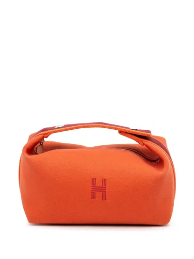 Pre-owned Hermes 2021-2025 Small Canvas Bride A Brac Case Vanity Bag In Orange